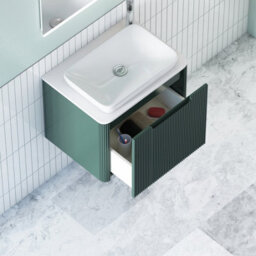 Royal Bathrooms Avenza 600mm Deep Moss Green Wall Hung Bathroom Countertop Vanity Unit 1 Drawer With Qubix Basin - thumbnail 5