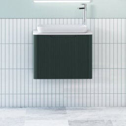 Royal Bathrooms Avenza 600mm Deep Moss Green Wall Hung Bathroom Countertop Vanity Unit 1 Drawer With Qubix Basin - thumbnail 1