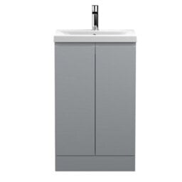 Hudson Reed Urban Satin Grey Floor Standing 2 Door Vanity Unit And Mid-Edge Basin With Silent Close, 850 X 510 X 390 - thumbnail 1