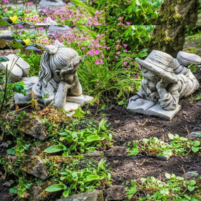 Large Reading Boy And Girl Garden Ornament - image 1