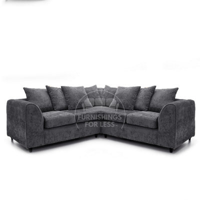 Furnishings For Less UK Monaco Chenille Fabric 5 Seater L Shaped Corner Sofa  Grey