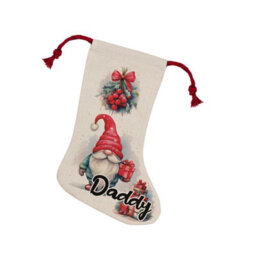 Purely Home Christmas Gonk Family Stocking -  Novelty Xmas Gift For Daddy/gonk Décor Linen-Style With Red Drawstring Ties