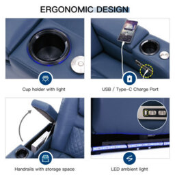 More4Homes Broadway Cinema Electric Recliner Chair Usb Charging Led Base With Tray (Blue) - thumbnail 7