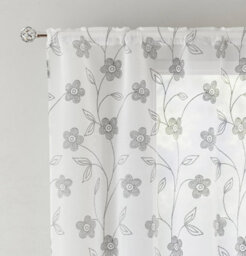 Tyrone Textiles Pair Of Sienna Grey Floral Paste Print Patterned Voile Panels With Rod Pocket Header 229 Cm - thumbnail 2