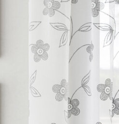 Tyrone Textiles Pair Of Sienna Grey Floral Paste Print Patterned Voile Panels With Rod Pocket Header 229 Cm - thumbnail 3