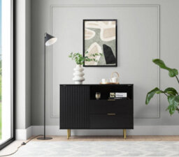 Arte Nubia Sideboard Cabinet In Black - Modern Elegance With Gold Accents - W1070mm X H800mm X D410mm - thumbnail 2