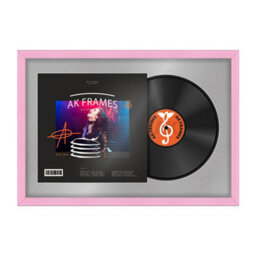 "AK Frames 25X17"" Pink Classic Vinyl Record Frame With Silver Mount For 12 Inch Lp Cover & Disc - Overlapped Design"