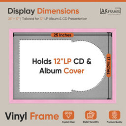 "AK Frames 25X17"" Pink Classic Vinyl Record Frame With Silver Mount For 12 Inch Lp Cover & Disc - Overlapped Design" - thumbnail 2
