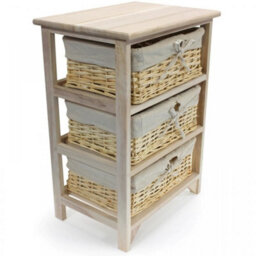 3 Tier Drawers Wooden Storage Cabinet Rack Wicker Baskets Bedroom Unit Furniture - thumbnail 1