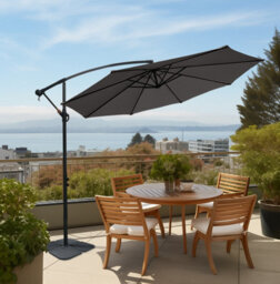 Sundaze Grey 3M Garden Banana Parasol Cantilever Umbrella Sun Shade Hanging Patio With Base Weights - thumbnail 1