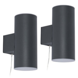 Litecraft Pack Of 2 Bao Black Led Solar Outdoor Wall Light - thumbnail 2