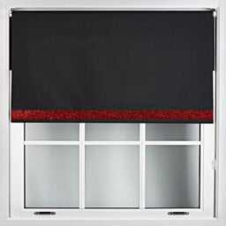 Furnished Black Fabric Blackout Roller Blind With Red Glitter Edge - Trimmable (W)160Cm X (L)210Cm