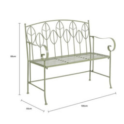 Sage Green Leaf Design Rustic Metal Garden Bench - thumbnail 2