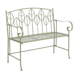 Sage Green Leaf Design Rustic Metal Garden Bench