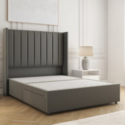 Bsspoke Hannah Divan Bed Set Grey Plush Velvet 54Inch Wingedback Headboard & 2 Drawers Footend No Mattress In 4Ft 4Ft6 5Ft 6Ft - thumbnail 2