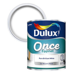 Dulux Once Pure Brilliant White Eggshell Metal & Wood Paint, 750Ml - thumbnail 1