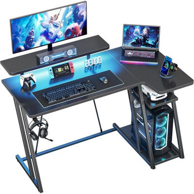 Gaming Desk With Led Lights, 100Cm Computer Desk With Monitor Stand, L - image 1