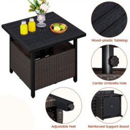 Yaheetech Black Outdoor Wicker Side Table With Patio Umbrella Hole - thumbnail 4