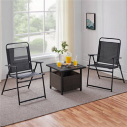 Yaheetech Black Outdoor Wicker Side Table With Patio Umbrella Hole - thumbnail 2