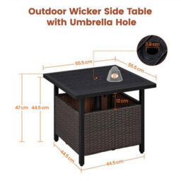 Yaheetech Black Outdoor Wicker Side Table With Patio Umbrella Hole - thumbnail 3