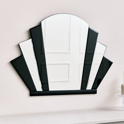 Melody Maison Black Glass Art Deco Arch Fan Wall Mirror 80Cm X 60Cm - image 1