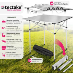 Tectake 1 Aluminum Folding Camping Table With Carrying Case, 70X70X70 Cm  - Grey - thumbnail 2