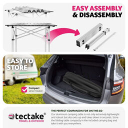 Tectake 1 Aluminum Folding Camping Table With Carrying Case, 70X70X70 Cm  - Grey - thumbnail 5