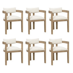 Btm Set Of 6 Solid Wood Dining Chairs, Linen Upholstery, Natural, For Home And Café - thumbnail 9