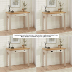 The Furniture Market Marbury Putty Grey Painted Two Drawer Dressing Table Desk Solid Wood Desk Whitewashed Oak Top Bedroom Vanity Or Home Office - thumbnail 4
