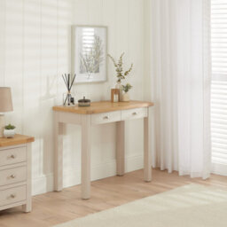 The Furniture Market Marbury Putty Grey Painted Two Drawer Dressing Table Desk Solid Wood Desk Whitewashed Oak Top Bedroom Vanity Or Home Office - thumbnail 3