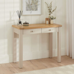 The Furniture Market Marbury Putty Grey Painted Two Drawer Dressing Table Desk Solid Wood Desk Whitewashed Oak Top Bedroom Vanity Or Home Office - thumbnail 1