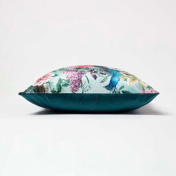 Homescapes Floral Peacock Pink & Green Filled Velvet Cushion 46 X 46 Cm - thumbnail 4