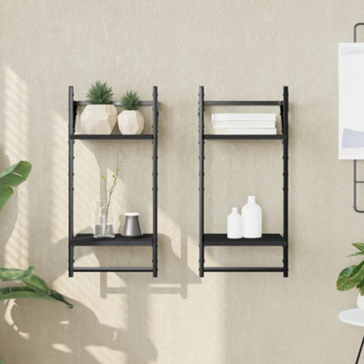 Berkfield 2-Tier Wall Shelves With Bars 2 Pcs Black 30X25X65 Cm - image 1