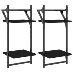 Berkfield 2-Tier Wall Shelves With Bars 2 Pcs Black 30X25X65 Cm - thumbnail 2