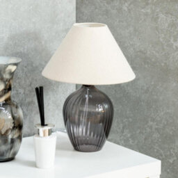 Valuelights Olivet Grey Glass Table Lamp With Fabric Tapered Lampshade Bedside Light - Bulb Included - thumbnail 4