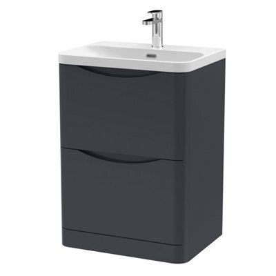 Balterley Dunwood Modern Bathroom Floor Standing 2 Drawer Vanity Unit & Ceramic Basin, Dark Grey, 600mm - image 1