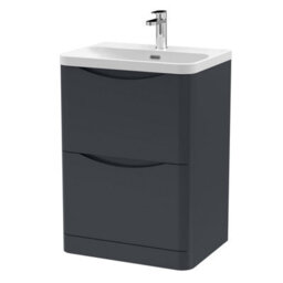 Balterley Dunwood Modern Bathroom Floor Standing 2 Drawer Vanity Unit & Ceramic Basin, Dark Grey, 600mm