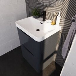 Balterley Dunwood Modern Bathroom Floor Standing 2 Drawer Vanity Unit & Ceramic Basin, Dark Grey, 600mm - thumbnail 3