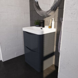 Balterley Dunwood Modern Bathroom Floor Standing 2 Drawer Vanity Unit & Ceramic Basin, Dark Grey, 600mm - thumbnail 4