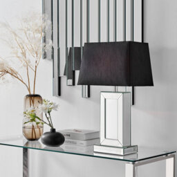 Furniturebox Talia Tall Contemproary Mirrored Glass Table Lamp With A Black Fabric Light Shade Including A Rated Energy Efficient Led Bulb