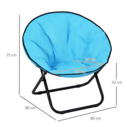 Outsunny Folding Saucer Moon Chair Oversized Padded Seat Round Oxford Blue - thumbnail 3