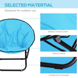 Outsunny Folding Saucer Moon Chair Oversized Padded Seat Round Oxford Blue - thumbnail 6