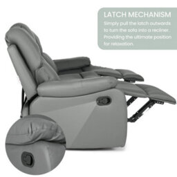 Bravich Charcoal Grey Faux Leather Manual Recliner Sofa - 3 Seater - thumbnail 7