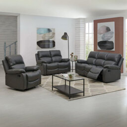 Bravich Charcoal Grey Faux Leather Manual Recliner Sofa - 3 Seater - thumbnail 5
