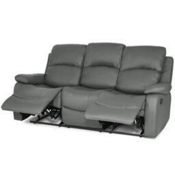 Bravich Charcoal Grey Faux Leather Manual Recliner Sofa - 3 Seater - thumbnail 2
