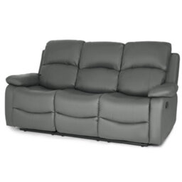 Bravich Charcoal Grey Faux Leather Manual Recliner Sofa - 3 Seater