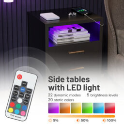 Led Bedside Table 2 Drawers Cabinet Charging Station Nightstand Storage Modern Black - thumbnail 4