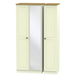 Vittoria Ready Assembled Contemporary Matt Cream Oak Effect Tall Triple Wardrobe With 1 Mirror Door (H)1970mm (W)1110mm (D)530mm