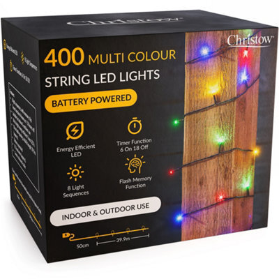 Christow Christmas Indoor/outdoor Battery Led String Lights Green Cable Multi Colour - 400 - image 1