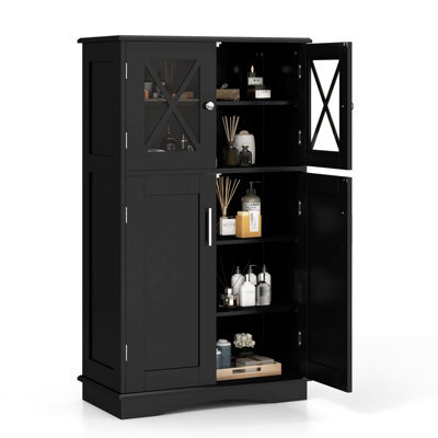 Gainoom Bathroom Floor Storage Cabinet Freestanding Linen Storage Cabinet W/ 4 Doors & 3 Adjustable Shelves - image 1